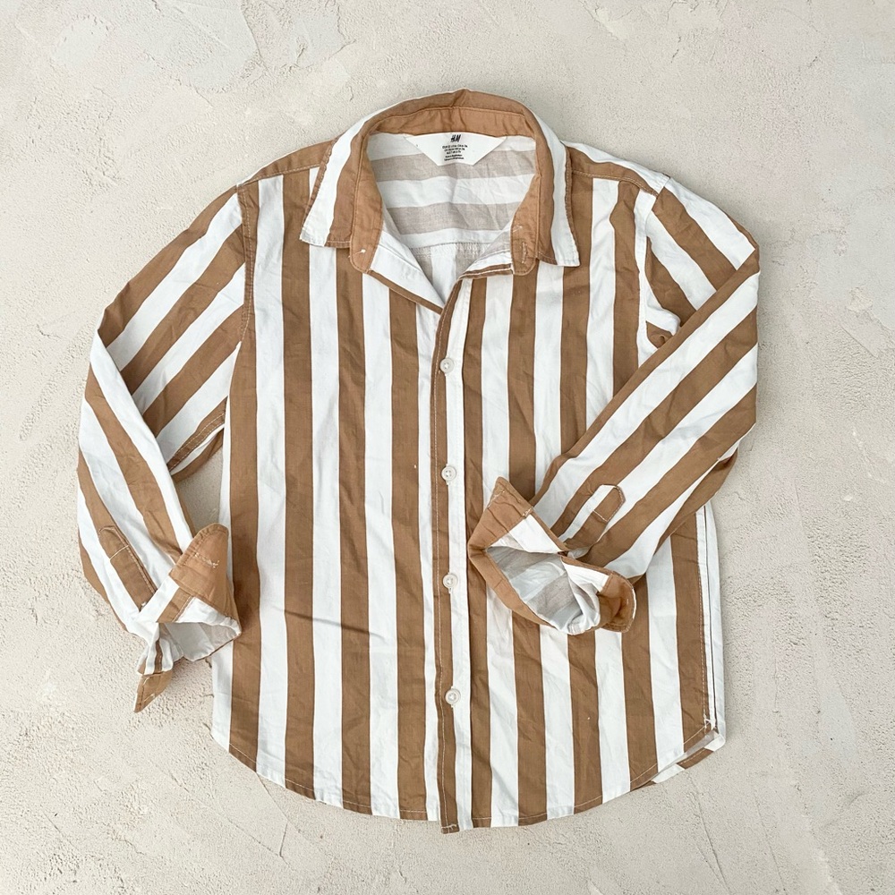 H&M Boys Brown and White Striped Button-Up Shirt